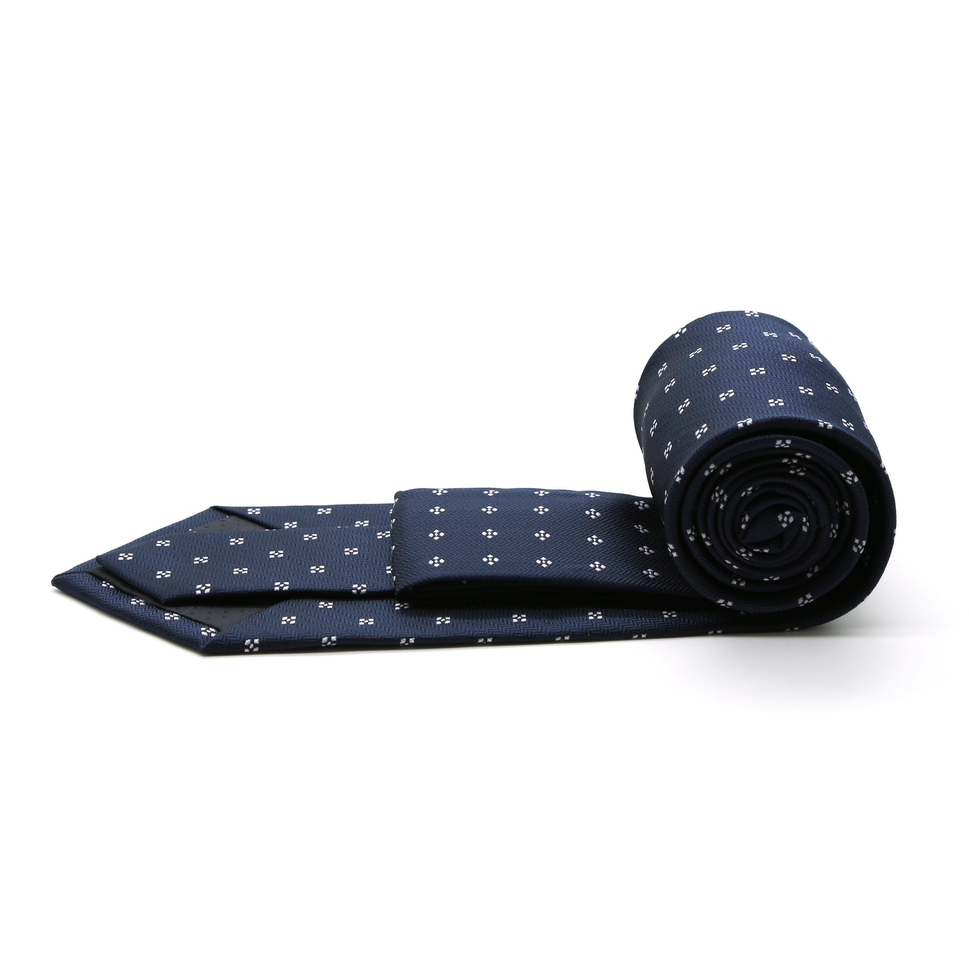 Mens Dads Classic Navy Geometric Pattern Business Casual Necktie & Hanky Set LO-8 - Ferrecci USA 