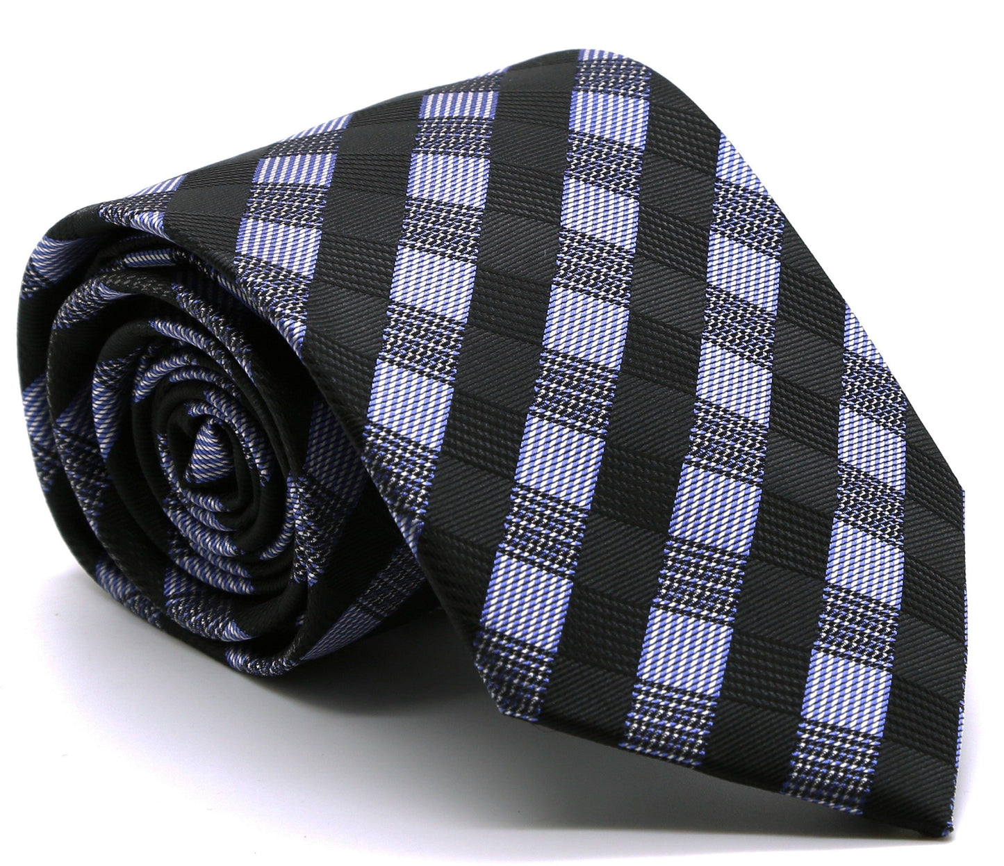 Mens Dads Classic Navy Stripe Pattern Business Casual Necktie & Hanky Set L-6 - Ferrecci USA 