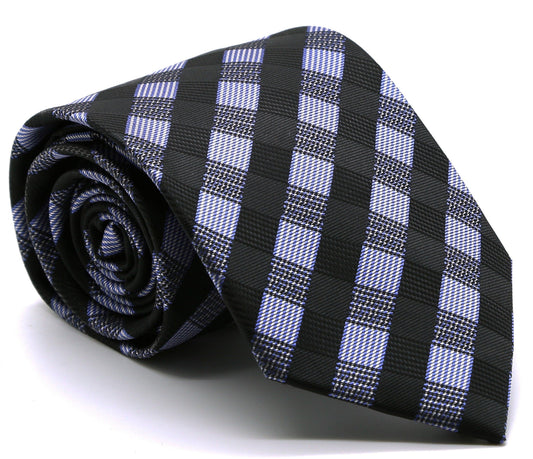 Mens Dads Classic Navy Stripe Pattern Business Casual Necktie & Hanky Set L-6 - Ferrecci USA 