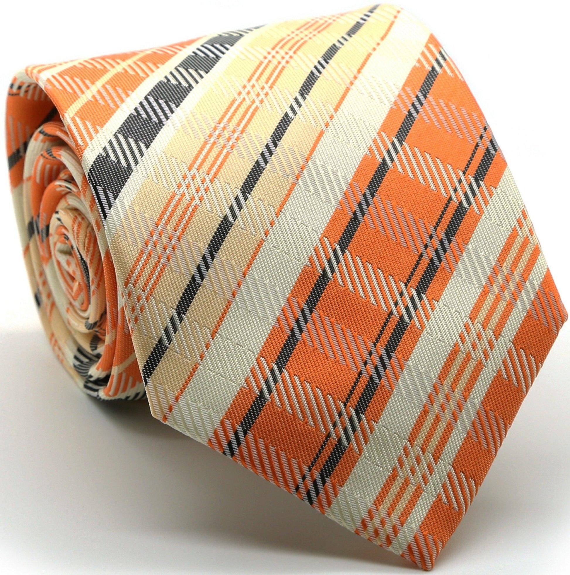 Mens Dads Classic Orange Striped Pattern Business Casual Necktie & Hanky Set VO-3 - Ferrecci USA 