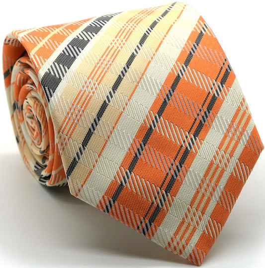 Mens Dads Classic Orange Striped Pattern Business Casual Necktie & Hanky Set VO-3 - Ferrecci USA 
