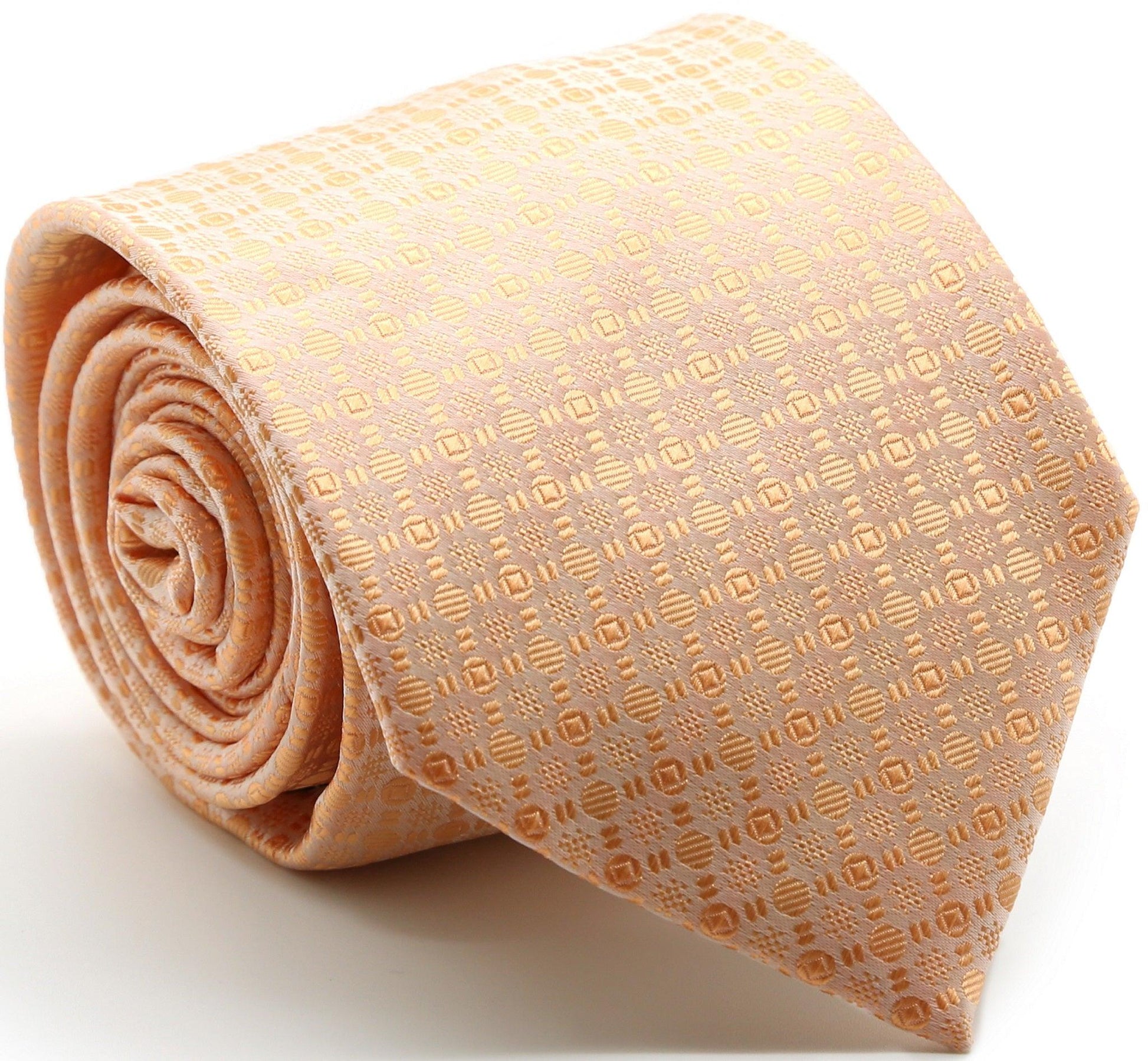 Mens Dads Classic Peach Geometric Pattern Business Casual Necktie & Hanky Set R-7 - Ferrecci USA 
