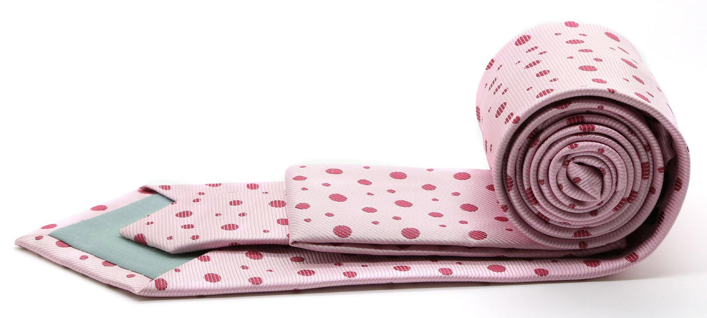 Mens Dads Classic Pink Circle Pattern Business Casual Necktie & Hanky Set MO-1 - Ferrecci USA 