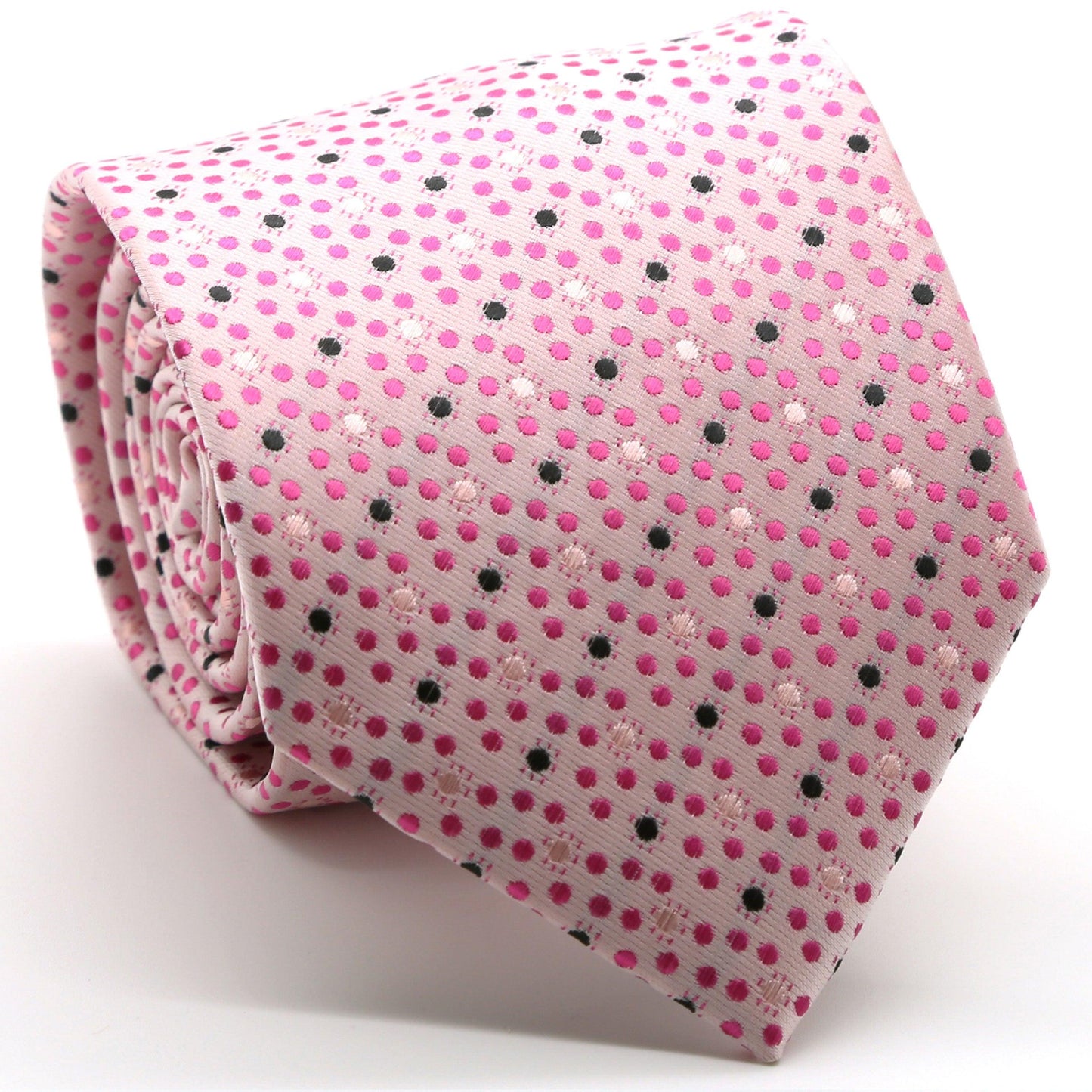 Mens Dads Classic Pink Dot Pattern Business Casual Necktie & Hanky Set M-6 - Ferrecci USA 