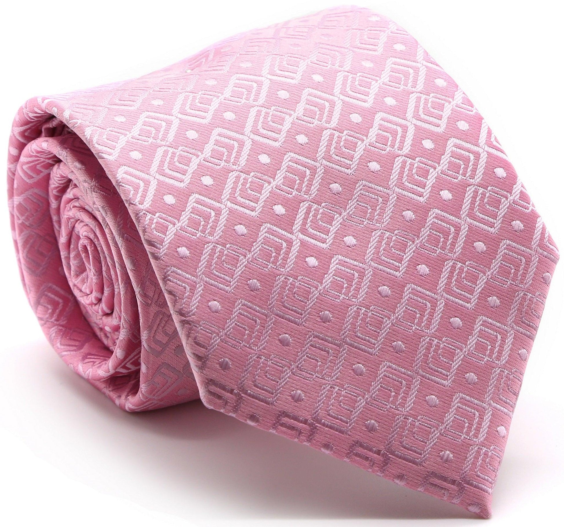 Mens Dads Classic Pink Geometric Pattern Business Casual Necktie & Hanky Set G-10 - Ferrecci USA 