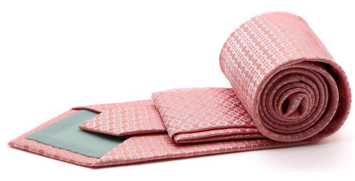 Mens Dads Classic Pink Geometric Pattern Business Casual Necktie & Hanky Set R-10 - Ferrecci USA 