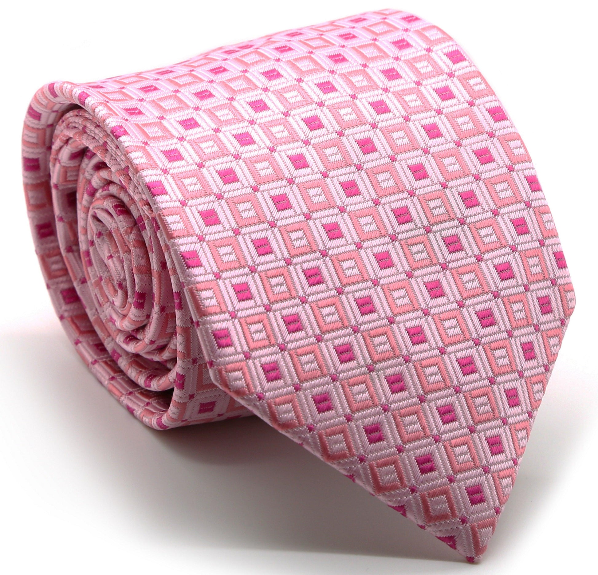 Mens Dads Classic Pink Geometric Pattern Business Casual Necktie & Hanky Set Y-5 - Ferrecci USA 
