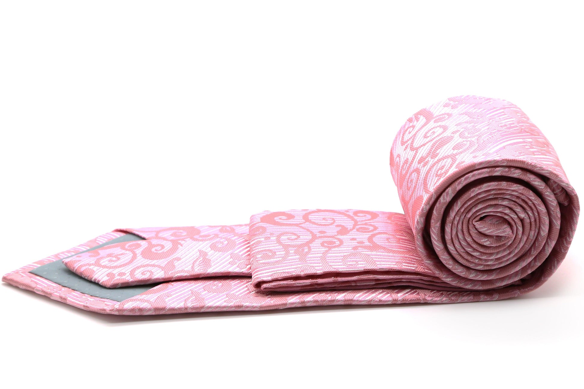 Mens Dads Classic Pink Paisley Pattern Business Casual Necktie & Hanky Set FO-7 - Ferrecci USA 