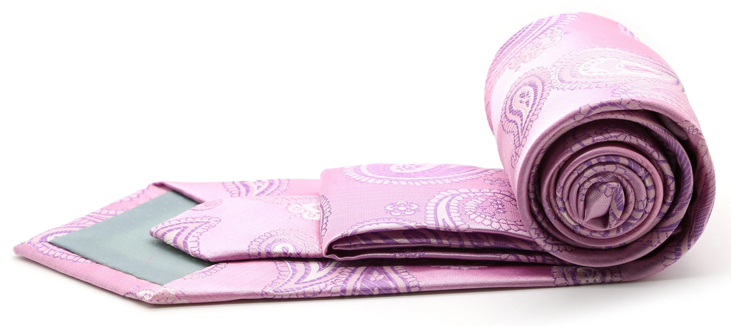 Mens Dads Classic Pink Paisley Pattern Business Casual Necktie & Hanky Set HO-7 - Ferrecci USA 