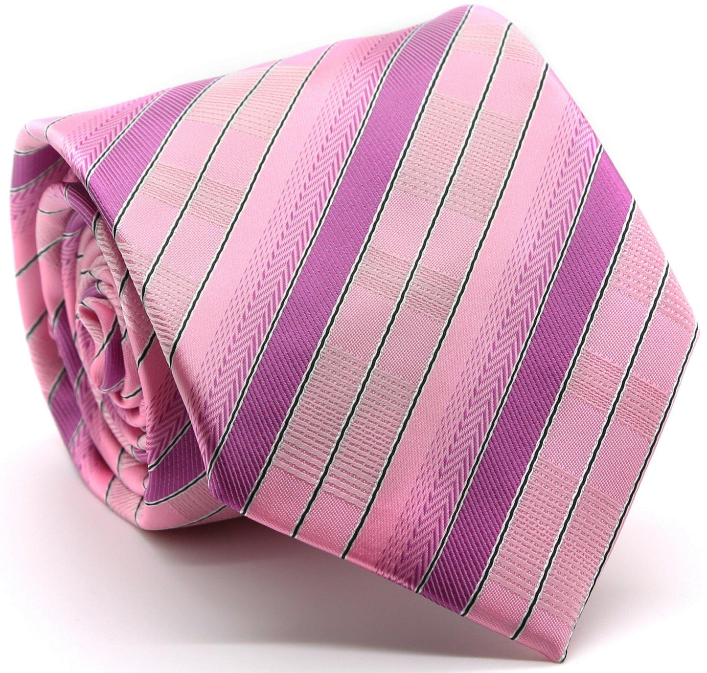 Mens Dads Classic Pink Stripe Pattern Business Casual Necktie & Hanky Set A-9 - Ferrecci USA 