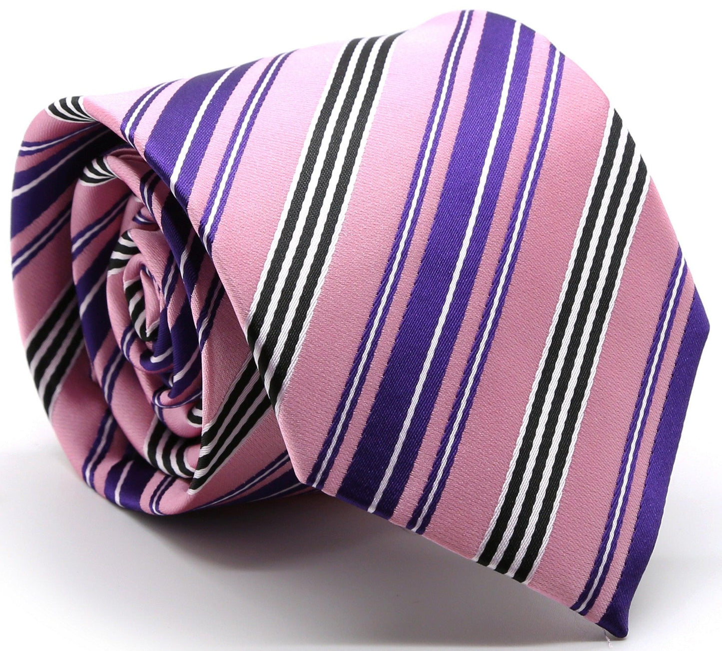 Mens Dads Classic Pink Striped Pattern Business Casual Necktie & Hanky Set D-6 - Ferrecci USA 