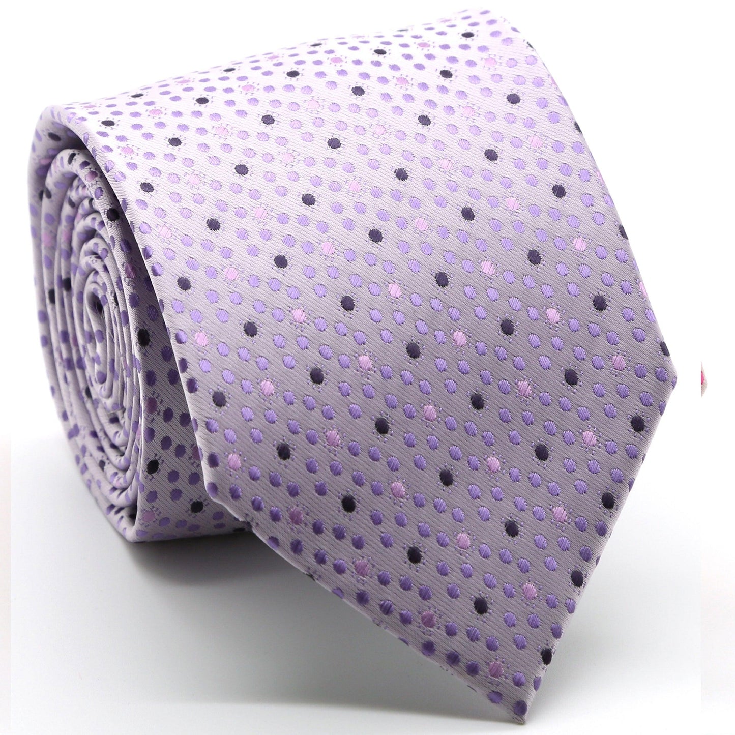 Mens Dads Classic Purple Dot Pattern Business Casual Necktie & Hanky Set M-7 - Ferrecci USA 