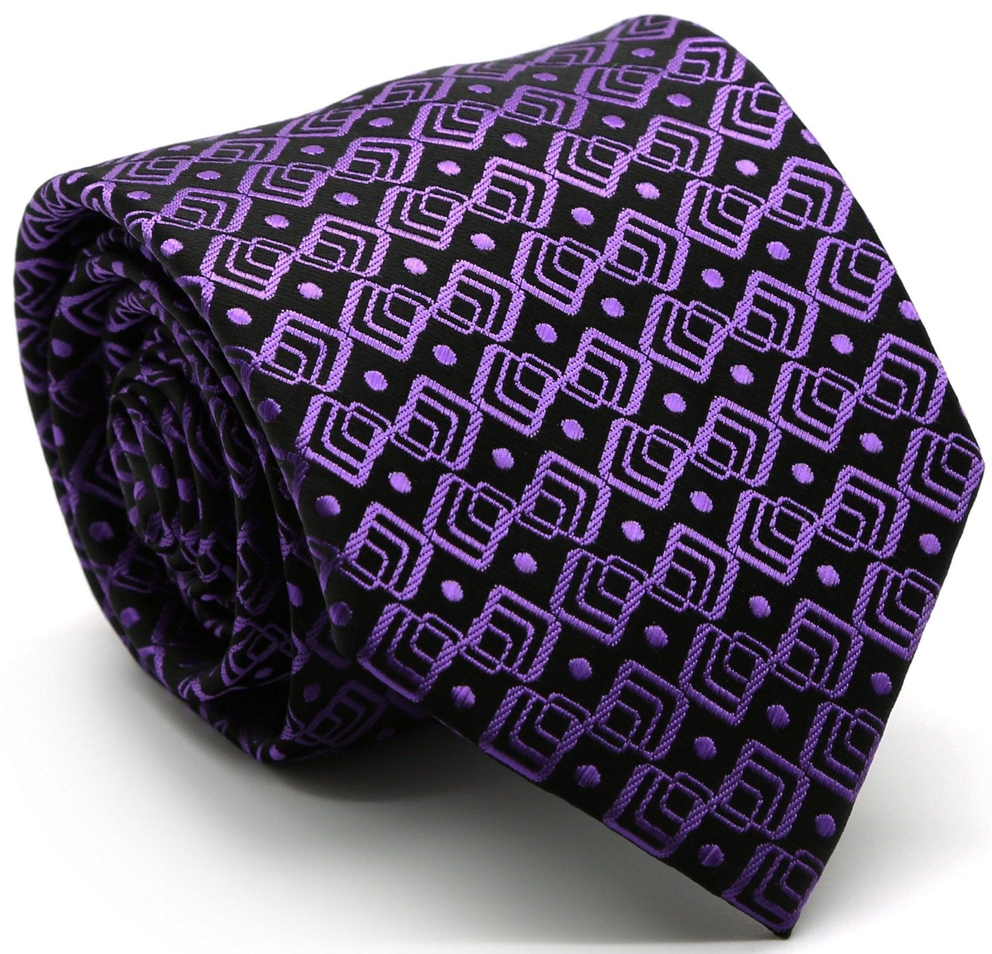Mens Dads Classic Purple Geometric Pattern Business Casual Necktie & Hanky Set G-3 - Ferrecci USA 