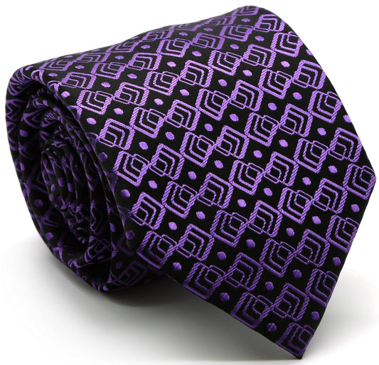 Mens Dads Classic Purple Geometric Pattern Business Casual Necktie & Hanky Set G-3 - Ferrecci USA 