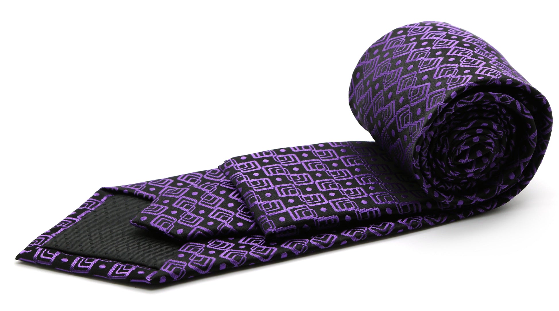 Mens Dads Classic Purple Geometric Pattern Business Casual Necktie & Hanky Set G-3 - Ferrecci USA 