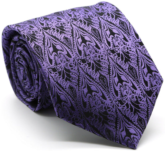 Mens Dads Classic Purple Paisley Pattern Business Casual Necktie & Hanky Set GO-6 - Ferrecci USA 