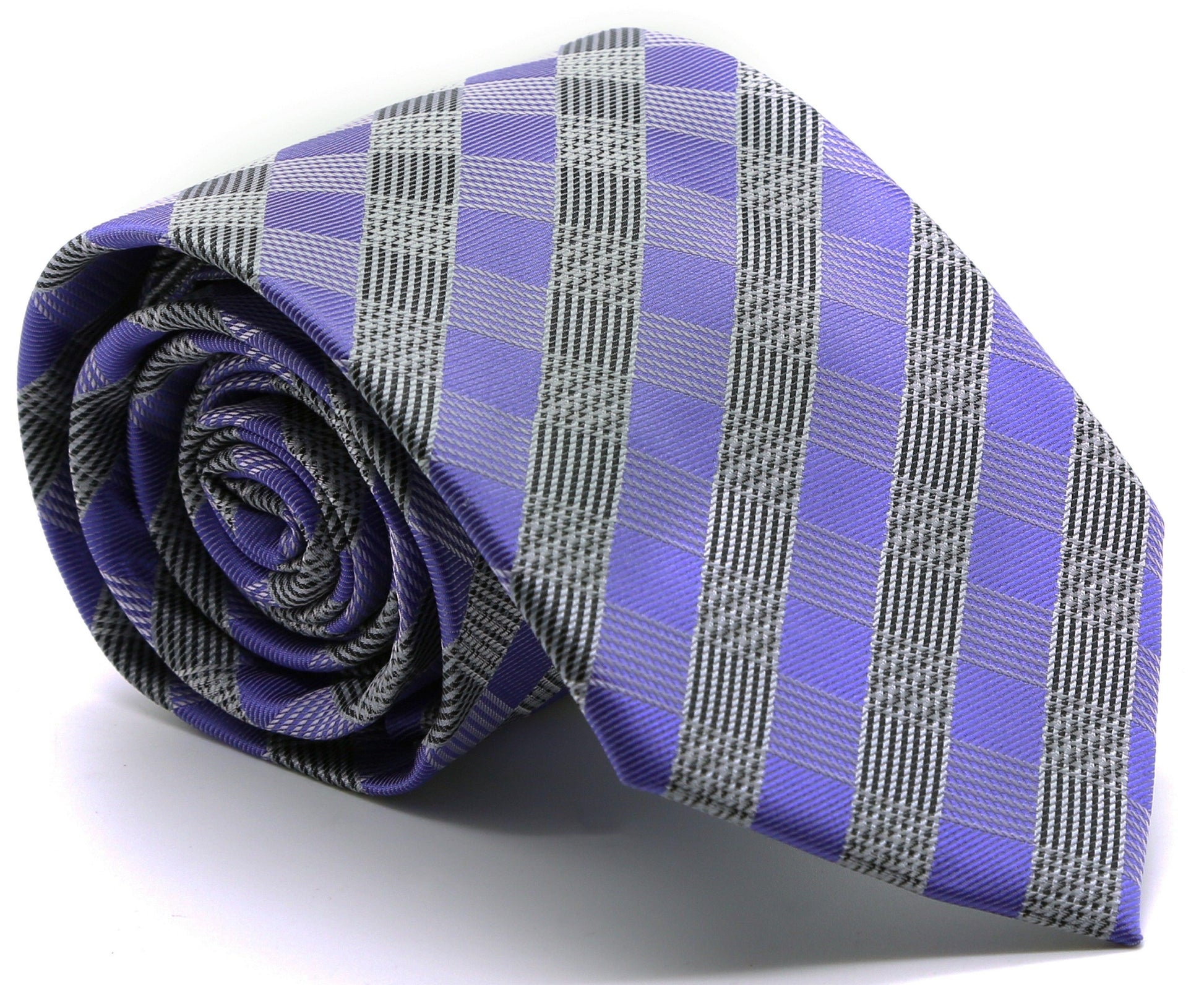 Mens Dads Classic Purple Stripe Pattern Business Casual Necktie & Hanky Set L-7 - Ferrecci USA 