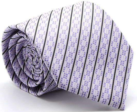 Mens Dads Classic Purple Striped Pattern Business Casual Necktie & Hanky Set C-11 - Ferrecci USA 