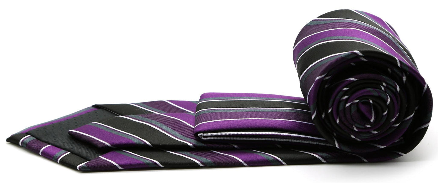 Mens Dads Classic Purple Striped Pattern Business Casual Necktie & Hanky Set DO-2 - Ferrecci USA 