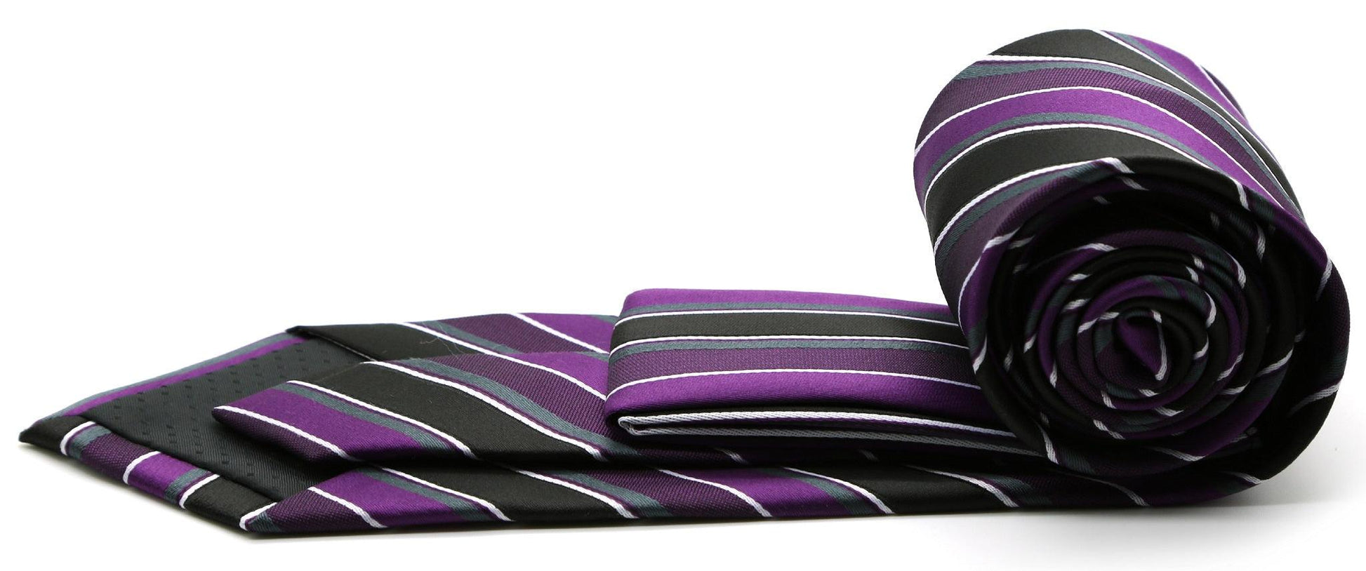 Mens Dads Classic Purple Striped Pattern Business Casual Necktie & Hanky Set DO-2 - Ferrecci USA 