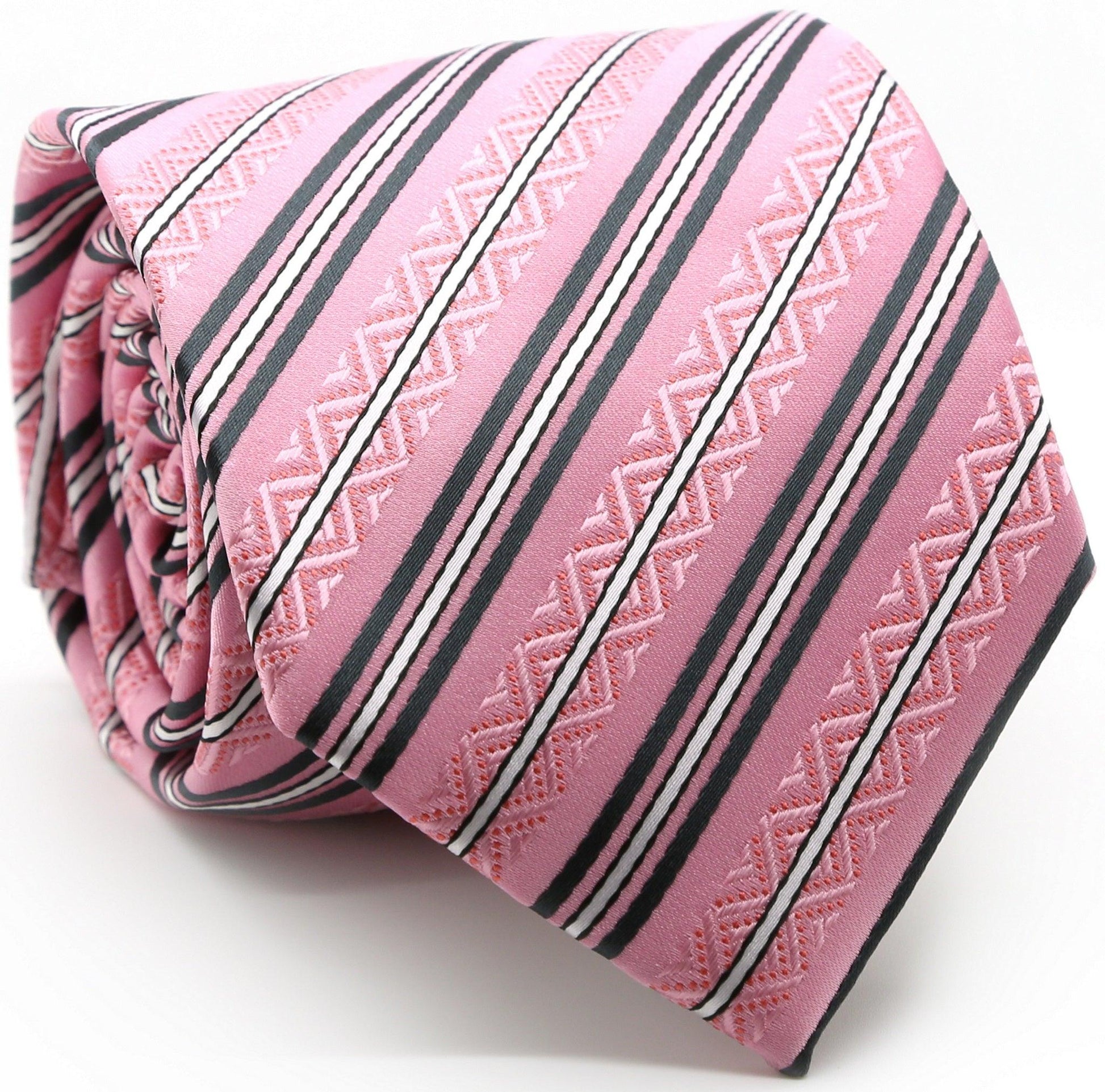 Mens Dads Classic Purple Striped Pattern Business Casual Necktie & Hanky Set H-7 - Ferrecci USA 