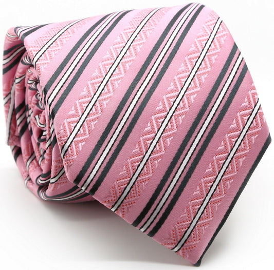 Mens Dads Classic Purple Striped Pattern Business Casual Necktie & Hanky Set H-7 - Ferrecci USA 