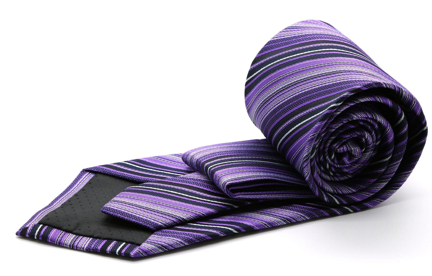 Mens Dads Classic Purple Striped Pattern Business Casual Necktie & Hanky Set S-7 - Ferrecci USA 