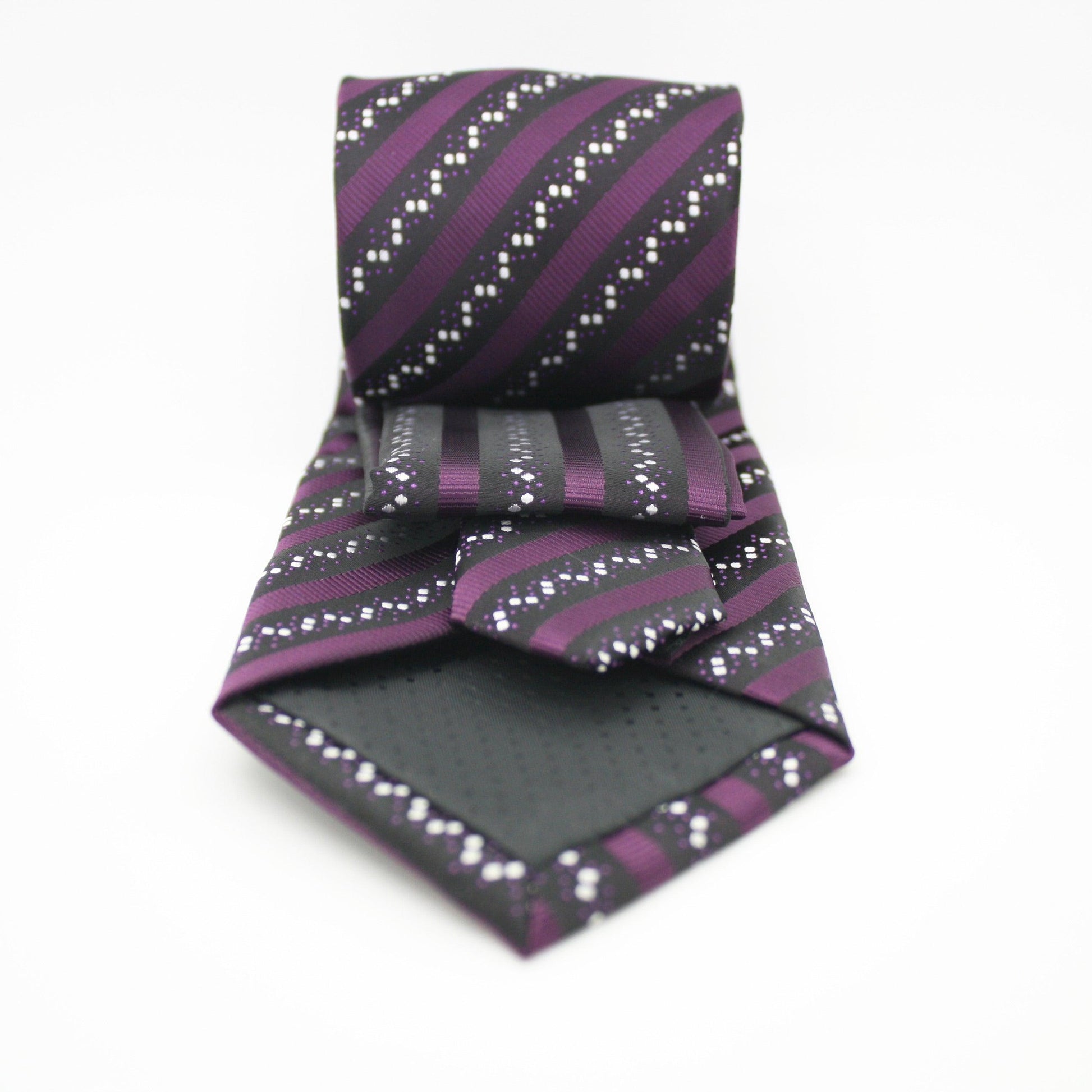 Mens Dads Classic Purple Striped Pattern Business Casual Necktie & Hanky Set ZO-7 - Ferrecci USA 