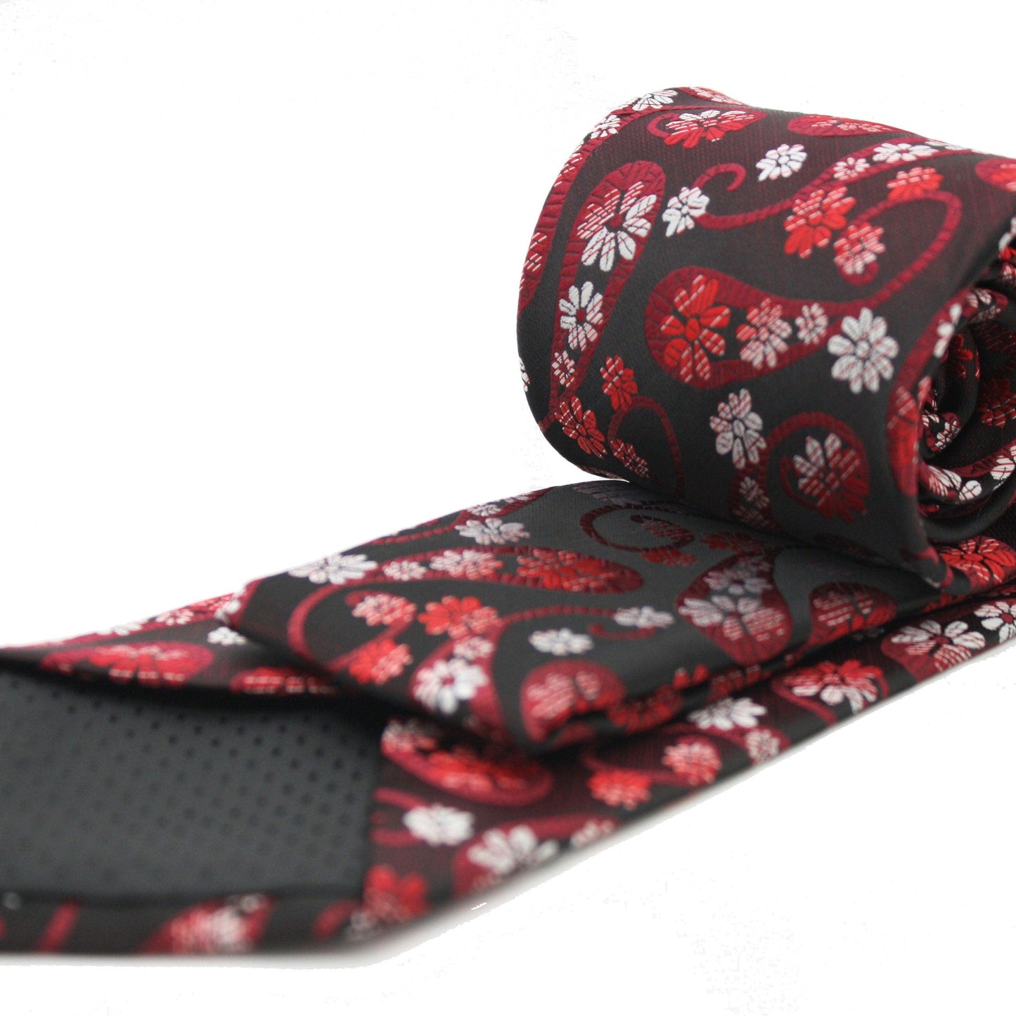 Mens Dads Classic Red Floral Pattern Business Casual Necktie & Hanky Set DF-7 - Ferrecci USA 