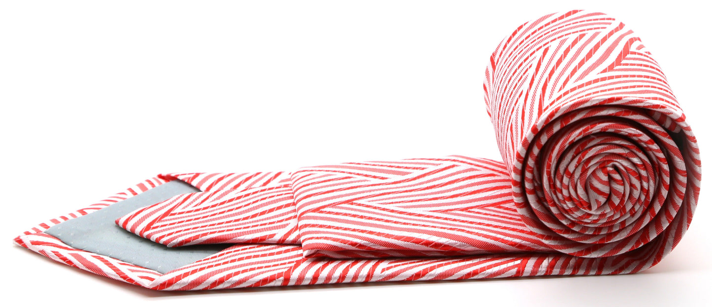 Mens Dads Classic Red Geometric Pattern Business Casual Necktie & Hanky Set IO-6 - Ferrecci USA 