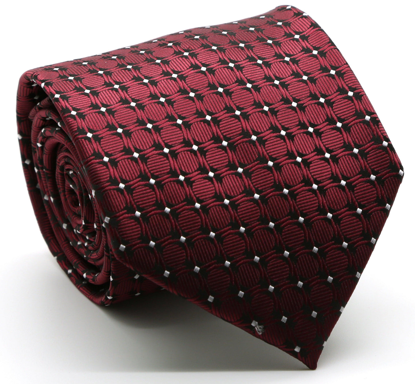 Mens Dads Classic Red Geometric Pattern Business Casual Necktie & Hanky Set K-6 - Ferrecci USA 