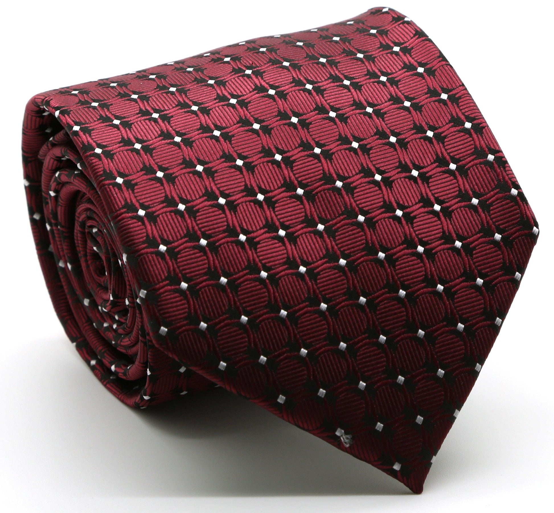 Mens Dads Classic Red Geometric Pattern Business Casual Necktie & Hanky Set K-6 - Ferrecci USA 