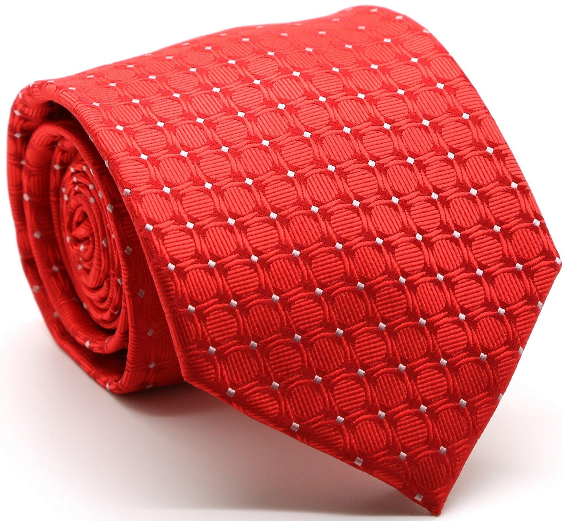 Mens Dads Classic Red Geometric Pattern Business Casual Necktie & Hanky Set K-8 - Ferrecci USA 