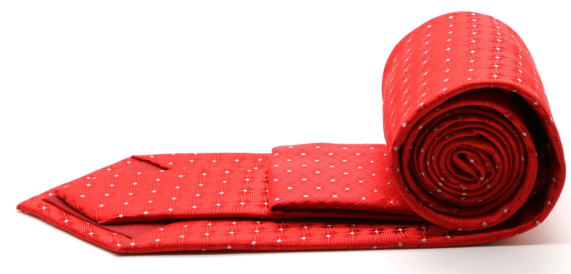 Mens Dads Classic Red Geometric Pattern Business Casual Necktie & Hanky Set K-8 - Ferrecci USA 