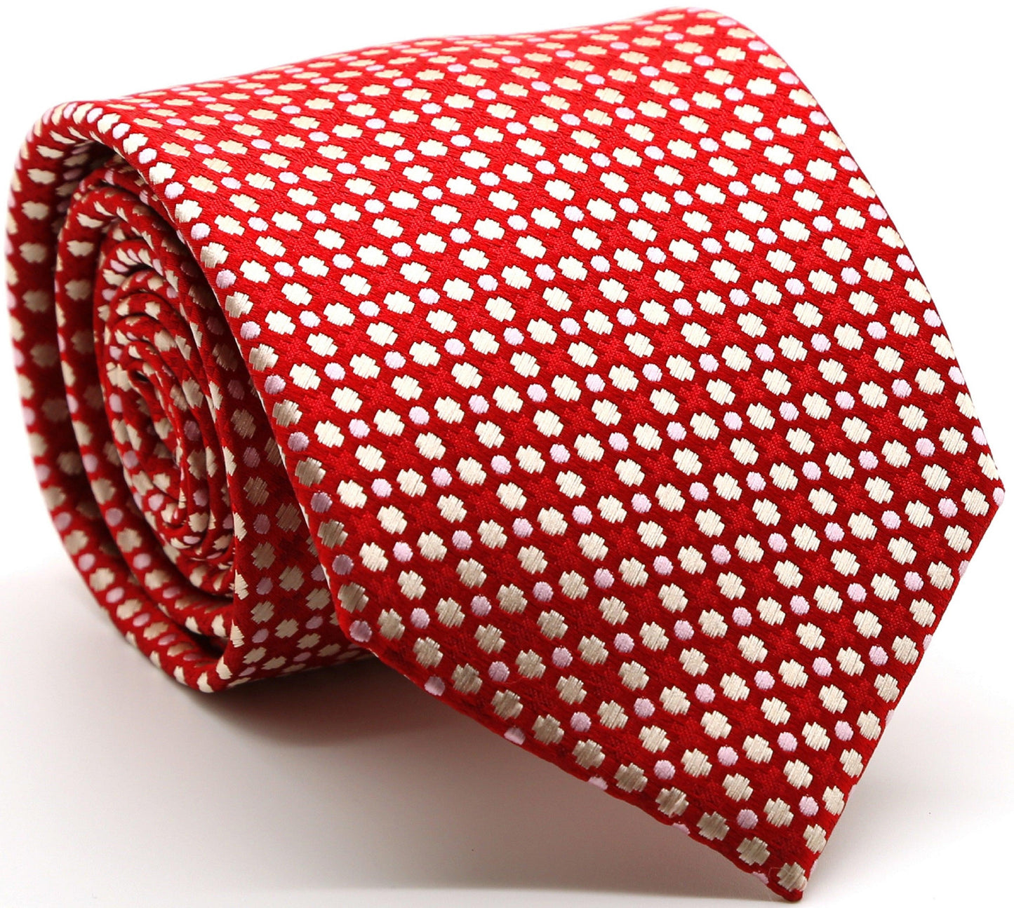 Mens Dads Classic Red Geometric Pattern Business Casual Necktie & Hanky Set P-4 - Ferrecci USA 