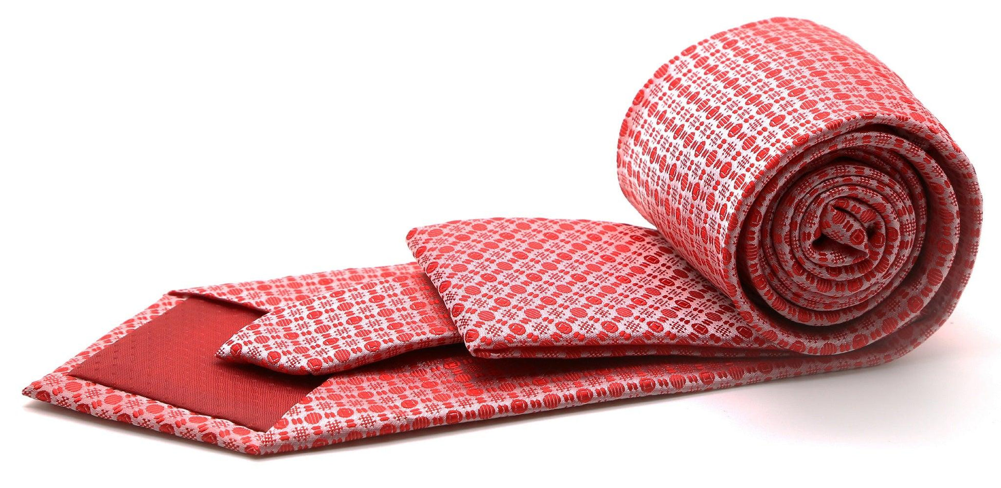 Mens Dads Classic Red Geometric Pattern Business Casual Necktie & Hanky Set R-13 - Ferrecci USA 