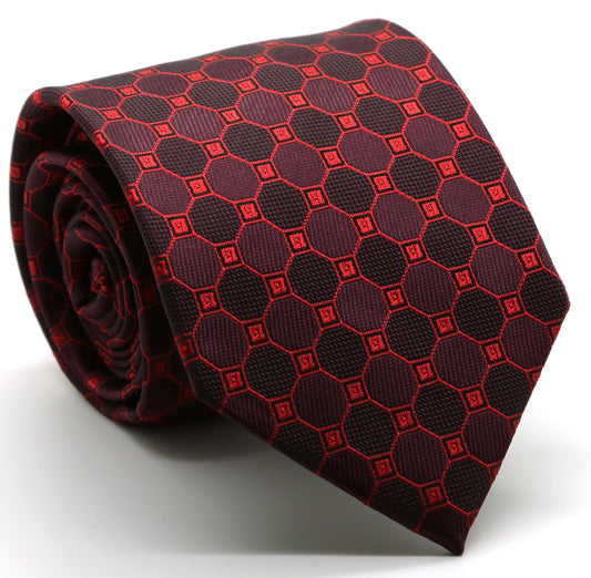 Mens Dads Classic Red Geometric Pattern Business Casual Necktie & Hanky Set W-6 - Ferrecci USA 