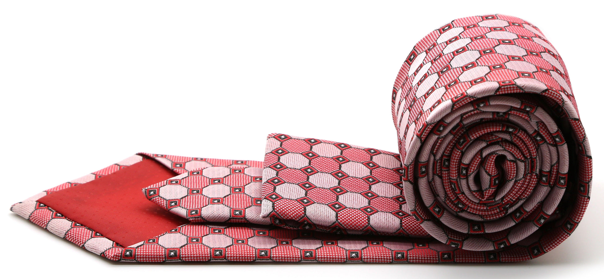 Mens Dads Classic Red Geometric Pattern Business Casual Necktie & Hanky Set W-9 - Ferrecci USA 