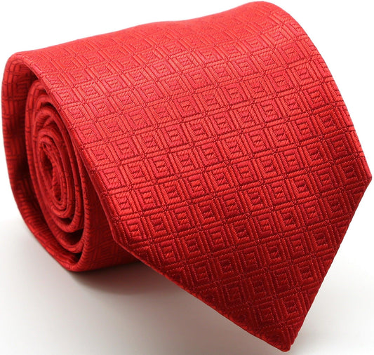 Mens Dads Classic Red Geometric Pattern Business Casual Necktie & Hanky Set Y-11 - Ferrecci USA 