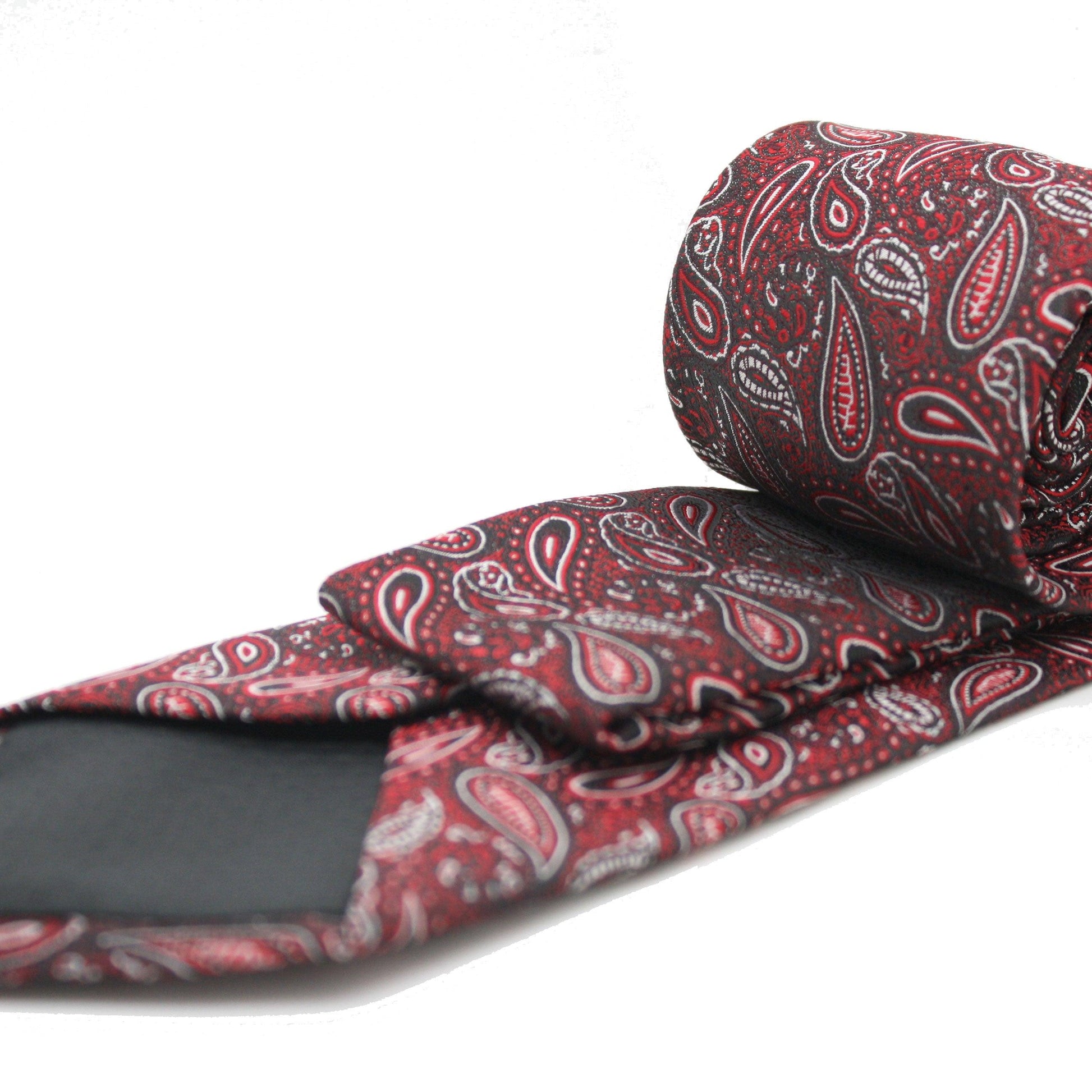 Mens Dads Classic Red Paisley Pattern Business Casual Necktie & Hanky Set EF-3 - Ferrecci USA 