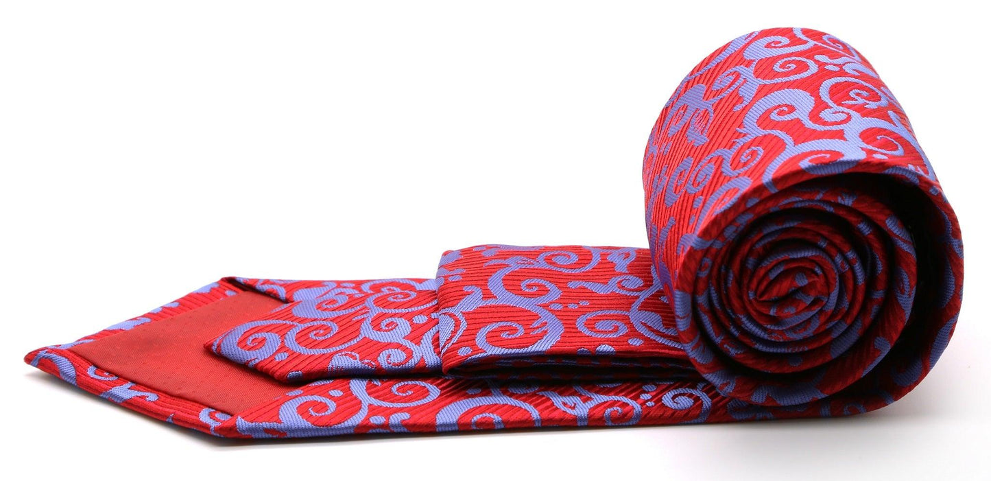 Mens Dads Classic Red Paisley Pattern Business Casual Necktie & Hanky Set FO-3 - Ferrecci USA 