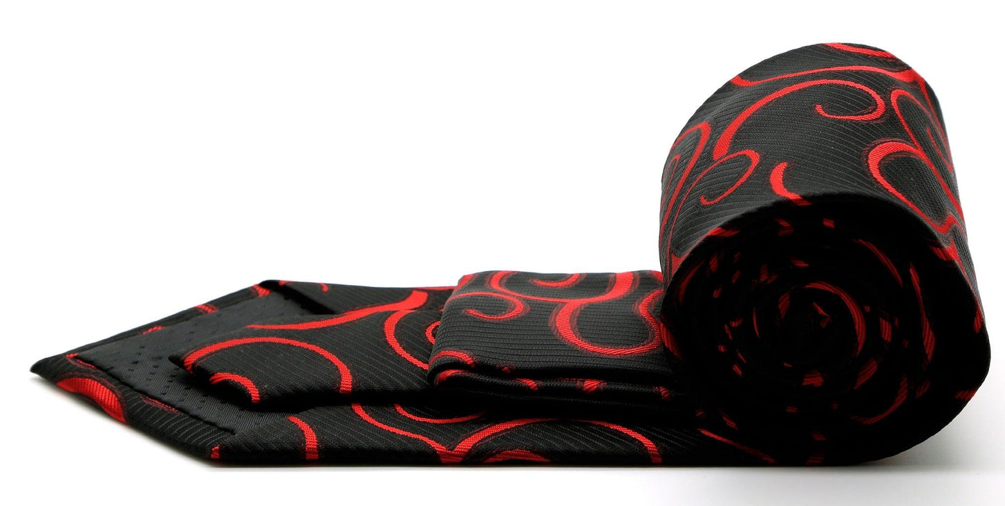 Mens Dads Classic Red Paisley Pattern Business Casual Necktie & Hanky Set O-1 - Ferrecci USA 