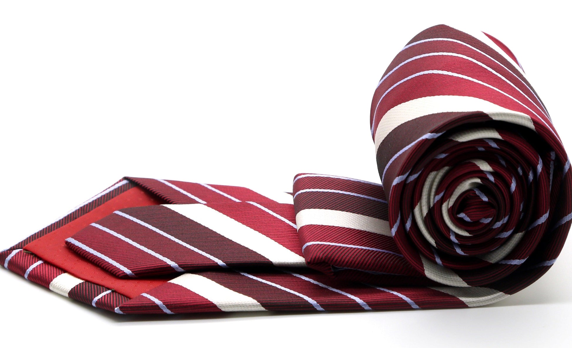 Mens Dads Classic Red Striped Pattern Business Casual Necktie & Hanky Set EO-7 - Ferrecci USA 