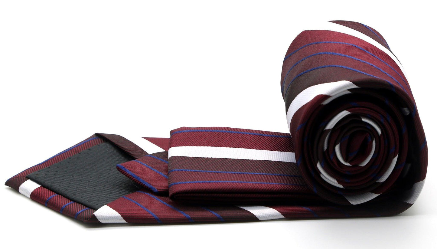 Mens Dads Classic Red Striped Pattern Business Casual Necktie & Hanky Set EO-9 - Ferrecci USA 