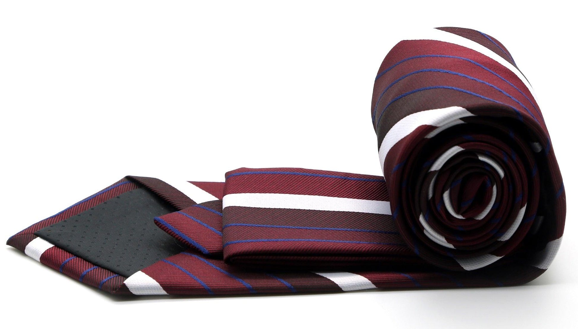 Mens Dads Classic Red Striped Pattern Business Casual Necktie & Hanky Set EO-9 - Ferrecci USA 