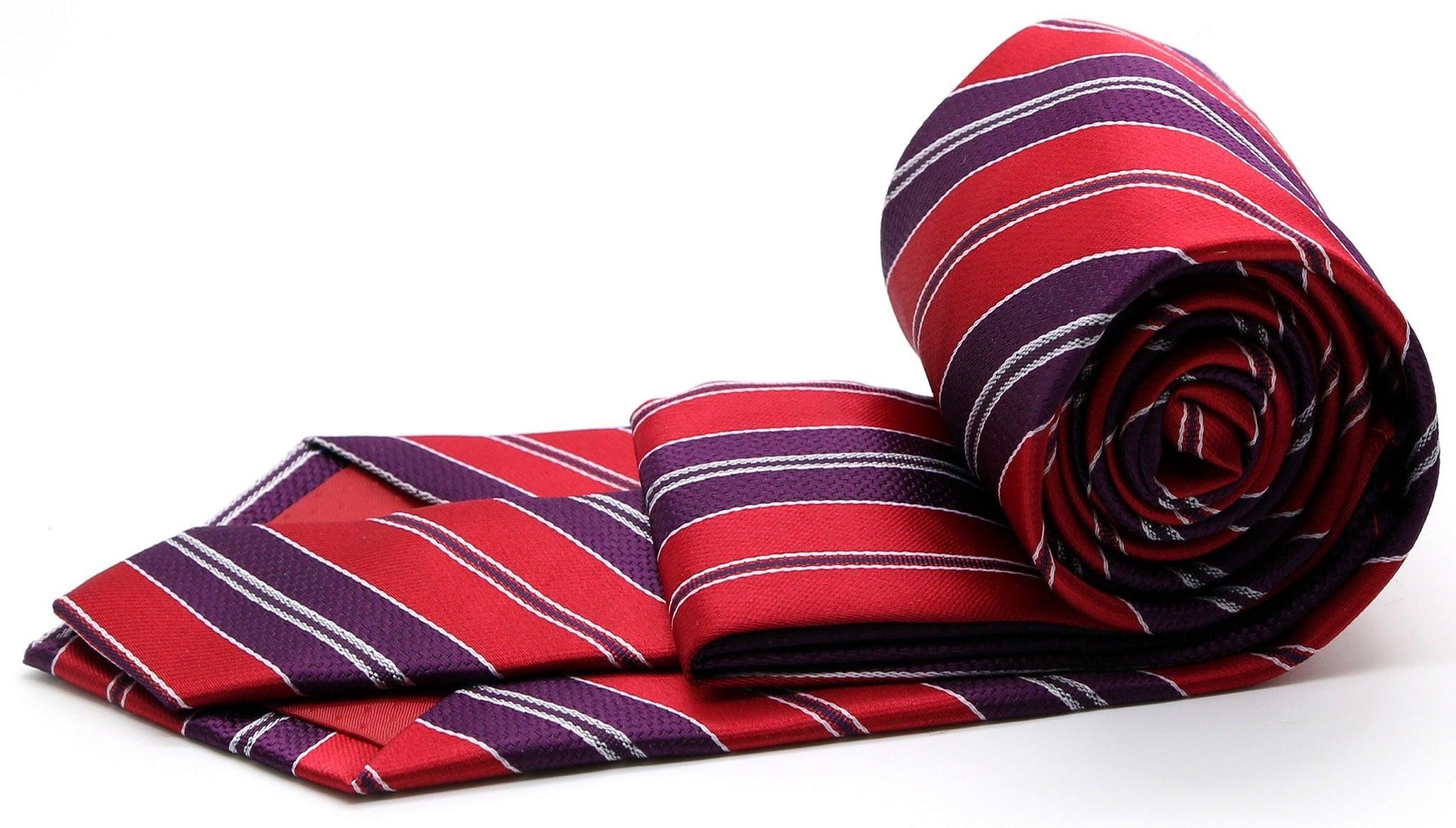 Mens Dads Classic Red Striped Pattern Business Casual Necktie & Hanky Set F-5 - Ferrecci USA 
