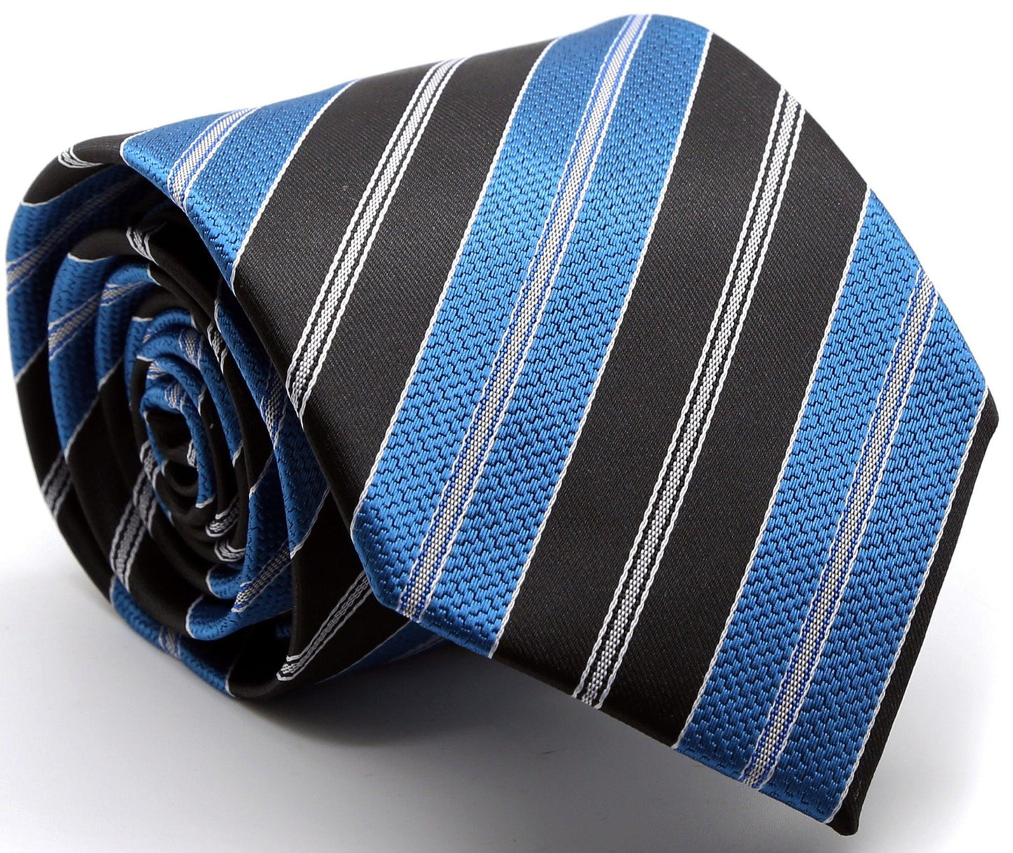 Mens Dads Classic Striped Pattern Business Casual Necktie & Hanky Set F - Ferrecci USA 