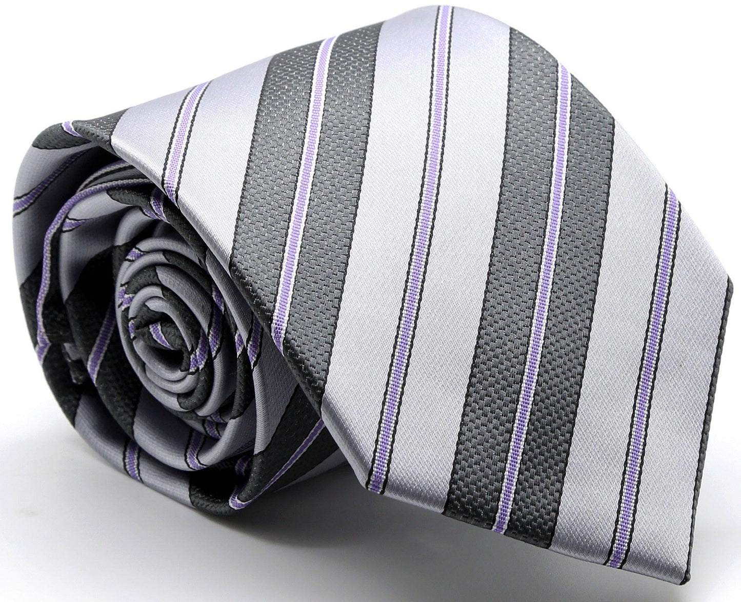 Mens Dads Classic Striped Pattern Business Casual Necktie & Hanky Set F - Ferrecci USA 