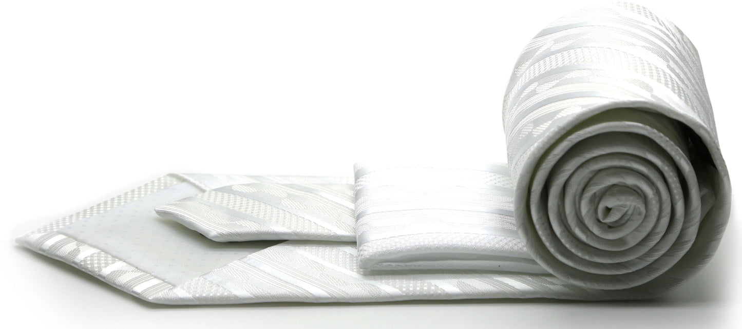 Mens Dads Classic Striped Pattern Business Casual Necktie & Hanky Set X - Ferrecci USA 