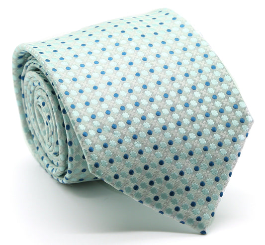 Mens Dads Classic Turquoise Geometric Pattern Business Casual Necktie & Hanky Set P-6 - Ferrecci USA 